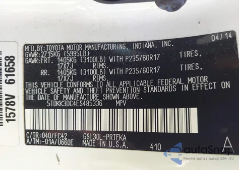 2014 Toyota Sienna Le V6 8 Passenger из США, поврежденный, VIN 5TDKK3DC4ES485336